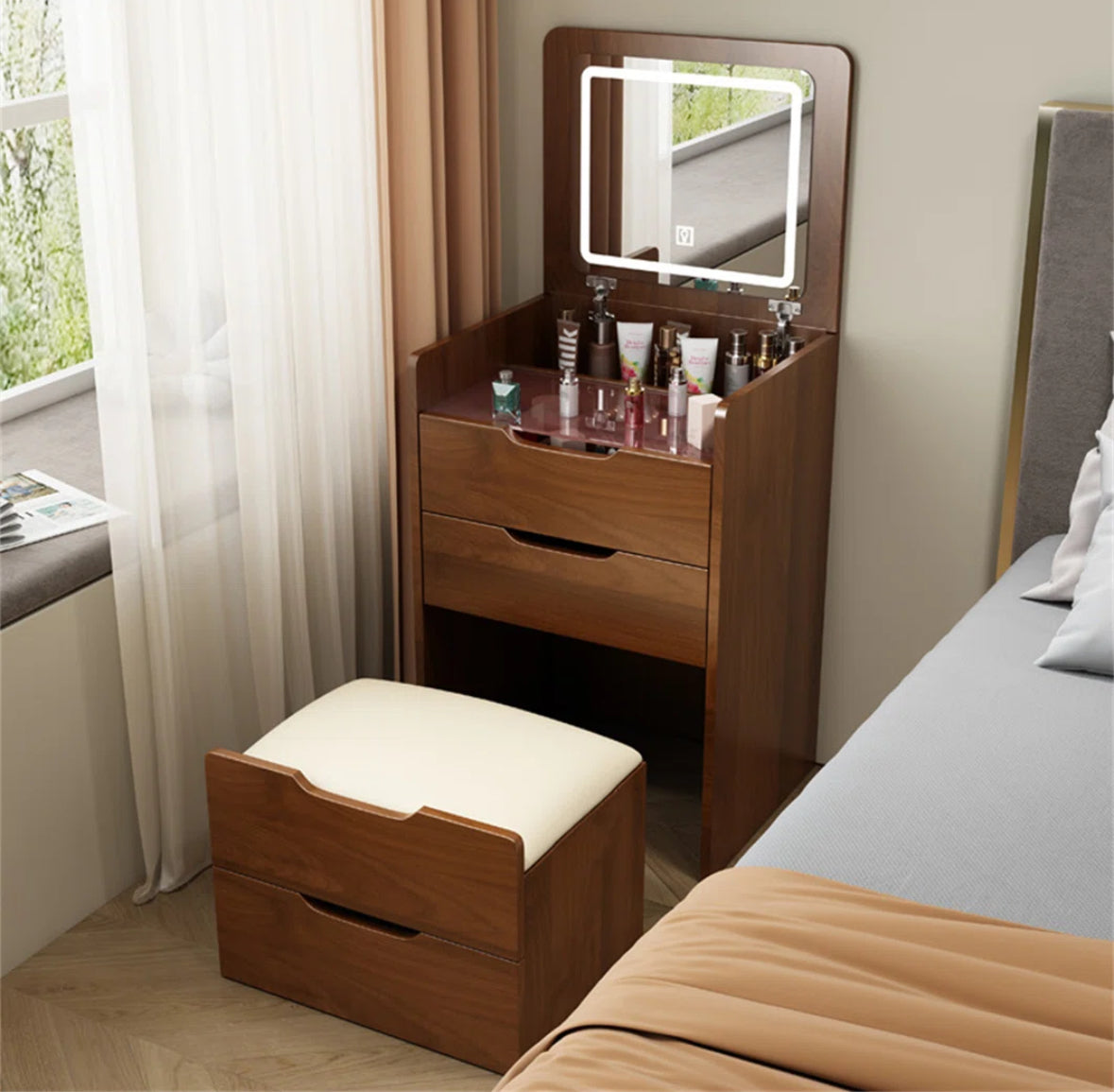 Vanity - 3 In 1 Vanity Desk With Plip Top Mirror,Small Make Up Vanity Set With Visible Glass Desktop,Compact Makeup Vanity With 3 Drawers,Dressing Table - WF1.3.26
