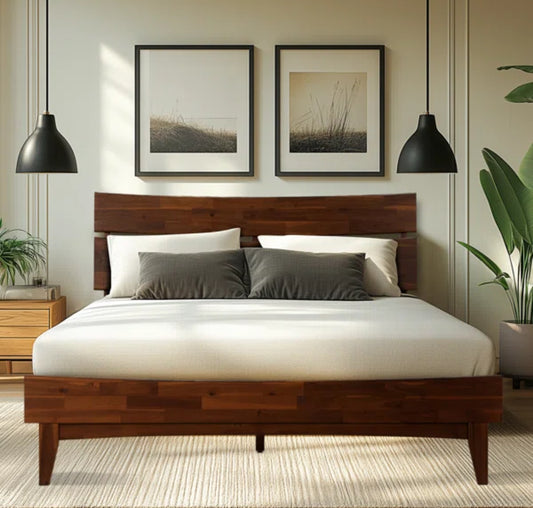 Bed - King Bed Acacia Bed Frame with Headboard Solid Wood Platform Bed - WF1.3.26