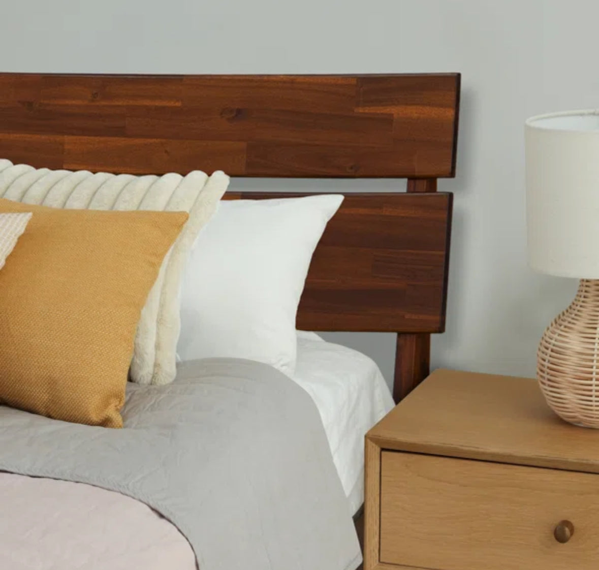 Bed - King Bed Acacia Bed Frame with Headboard Solid Wood Platform Bed - WF1.3.26