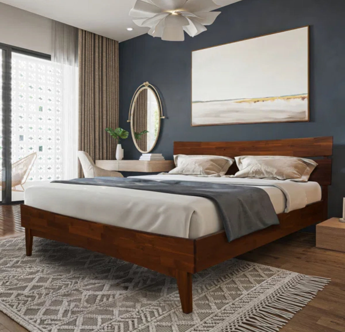 Bed - King Bed Acacia Bed Frame with Headboard Solid Wood Platform Bed - WF1.3.26