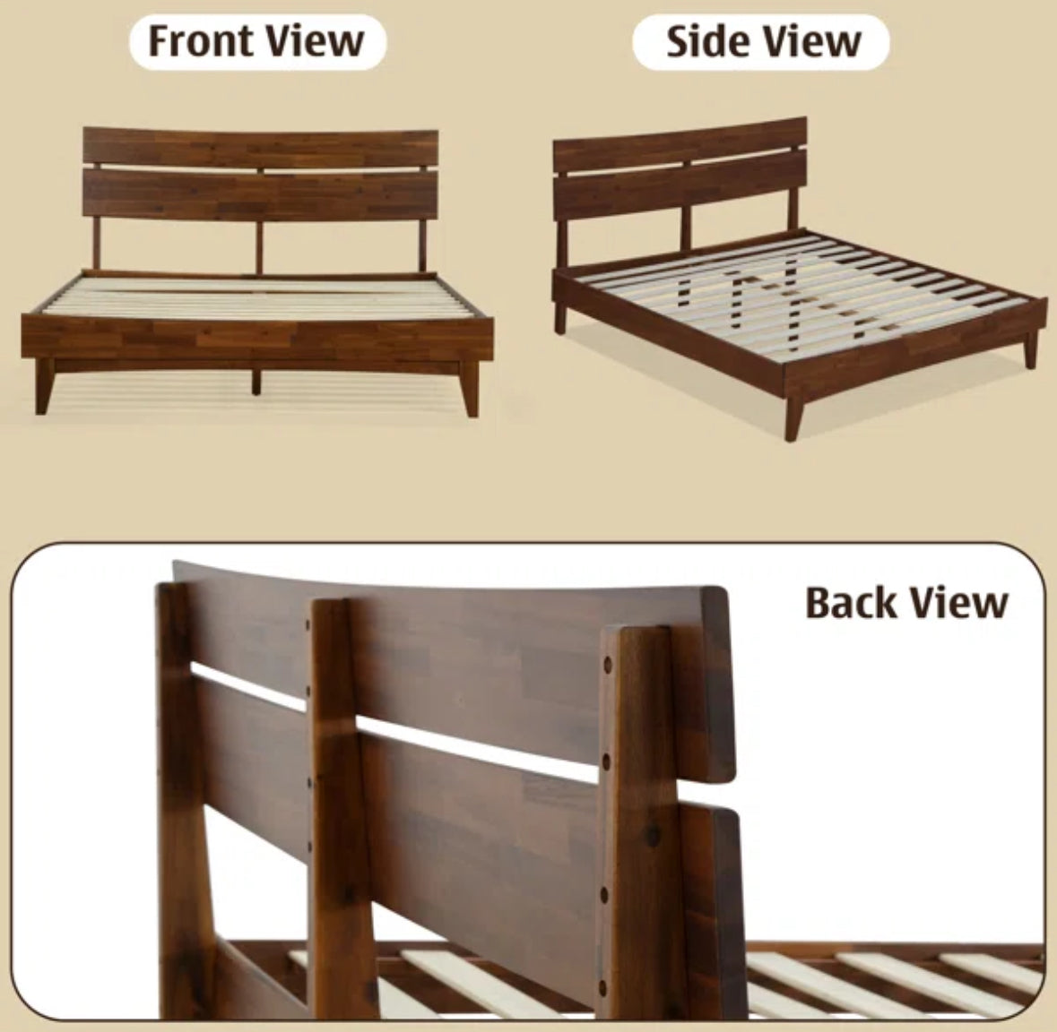 Bed - King Bed Acacia Bed Frame with Headboard Solid Wood Platform Bed - WF1.3.26