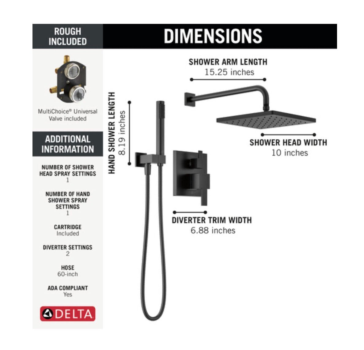 Shower System - Monitor® 14 Series Shower with Raincan, Hand Shower & Rough Valve in Matte Black