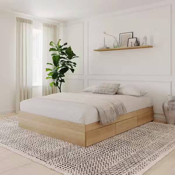 Bed - Queen Size Alegria Natural Maple Full Size Platform Bed with 3-Drawers