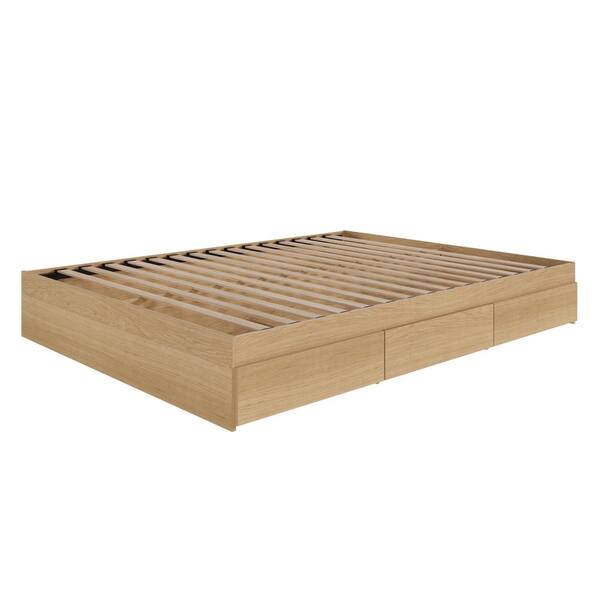 Bed - Queen Size Alegria Natural Maple Full Size Platform Bed with 3-Drawers
