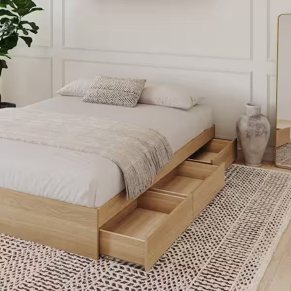 Bed - Queen Size Alegria Natural Maple Full Size Platform Bed with 3-Drawers