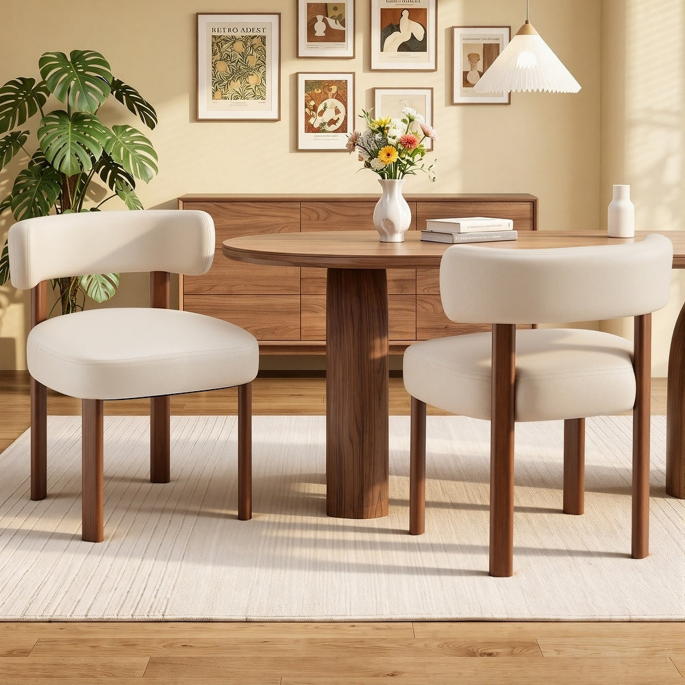 Chair Set of 2 - Upholstered Solid Wood Legs Ergonomic Backrest