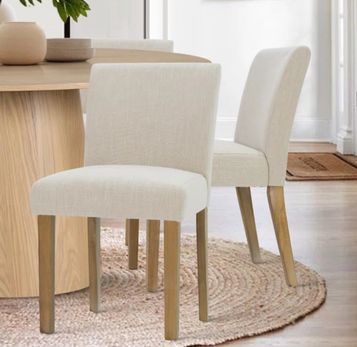 Dining Chair Set of 2 - 18.5'' Seat Height Linen Upholstered Solid Wood Dining Chair - WF1.3.26