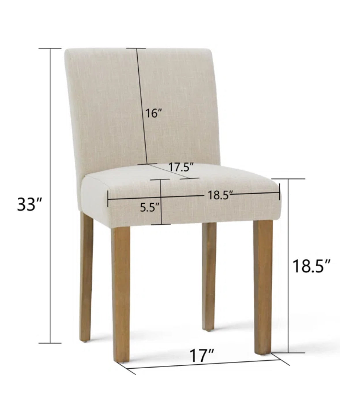 Dining Chair Set of 2 - 18.5'' Seat Height Linen Upholstered Solid Wood Dining Chair - WF1.3.26
