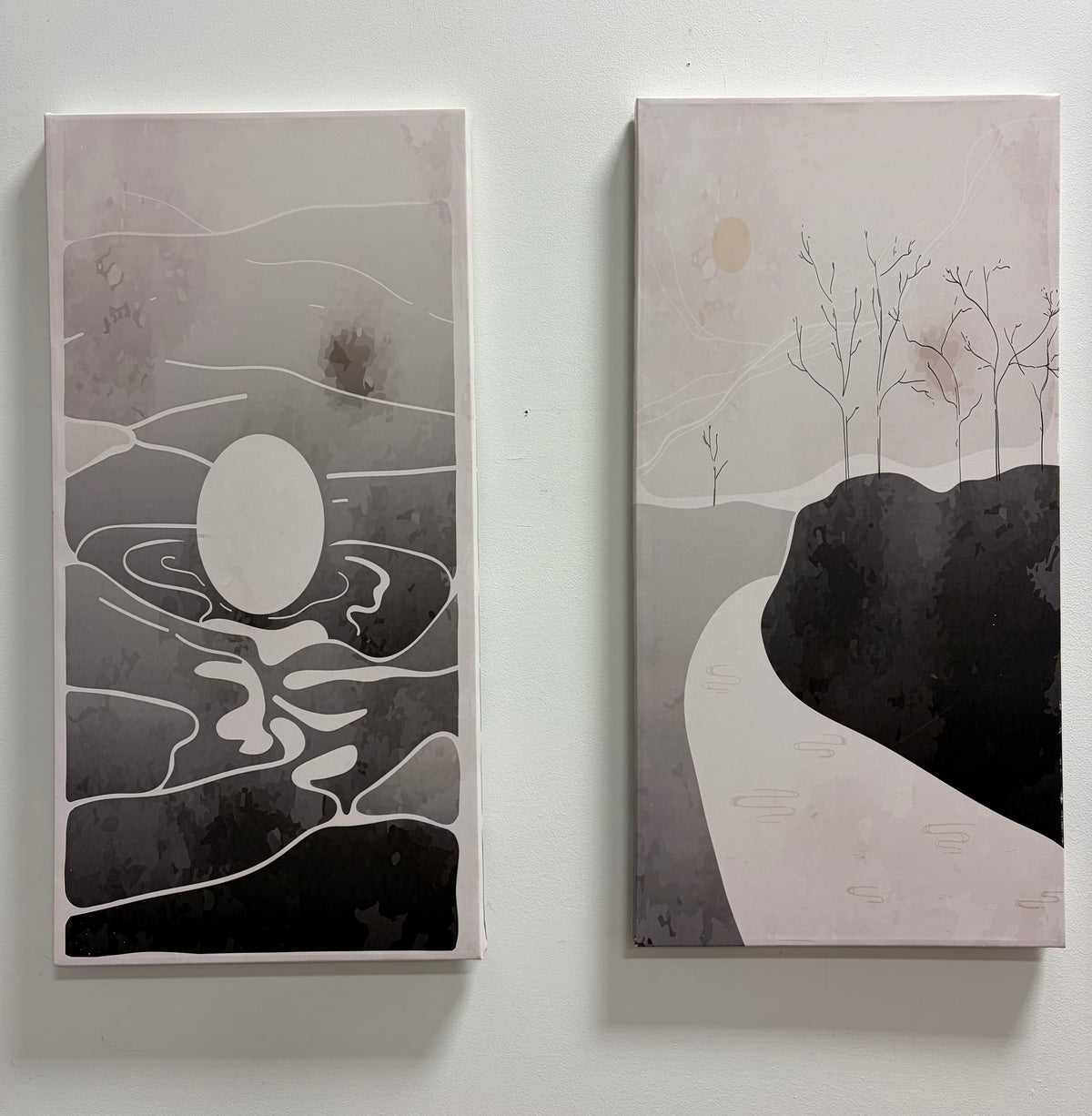 Canvas Art - 31.5” x 16” Gray & Tan Abstract River Landscape