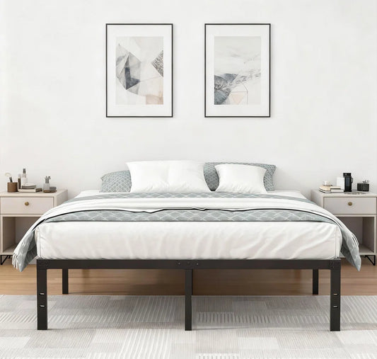 Bed Frame - Full Size 14'' Black Metal Bedframe With Headboard Compatible Platform Bed - WF11.7.25