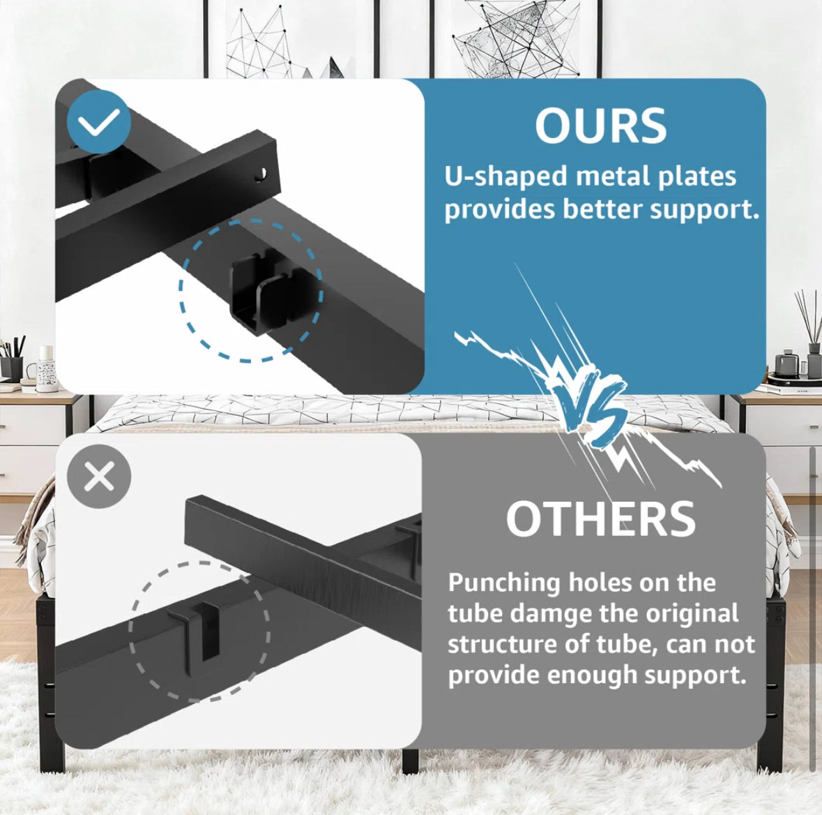 Bed Frame - Full Size 14'' Black Metal Bedframe With Headboard Compatible Platform Bed - WF11.7.25