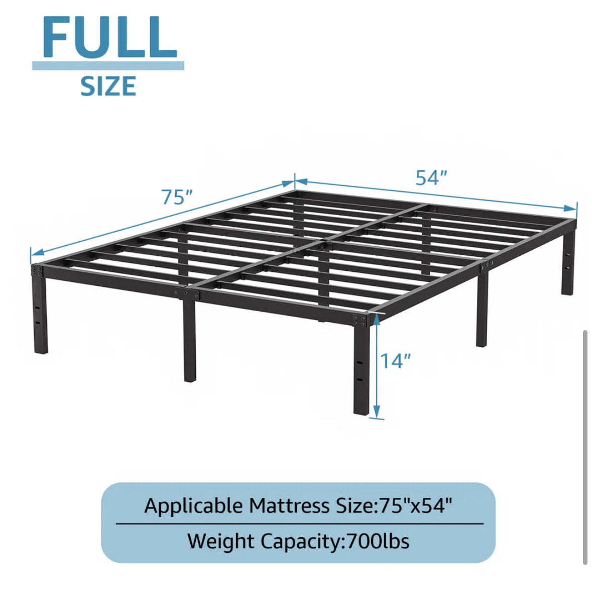 Bed Frame - Full Size 14'' Black Metal Bedframe With Headboard Compatible Platform Bed - WF11.7.25