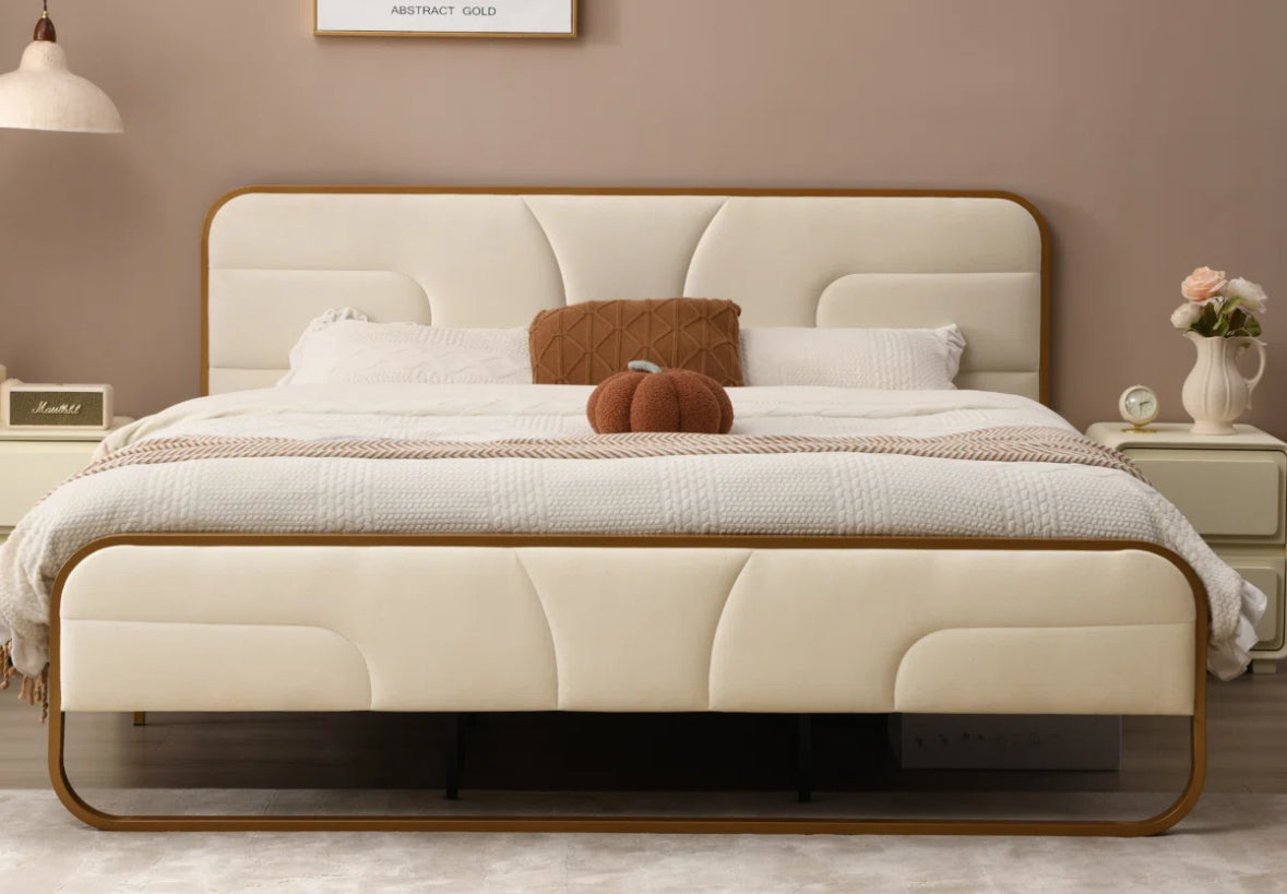 Bed - King Size Nelsie Upholstered Platform Bed with Velvet Tufted Headboard - WF11.7.25