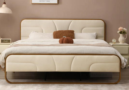 Bed - King Size Nelsie Upholstered Platform Bed with Velvet Tufted Headboard - WF11.7.25