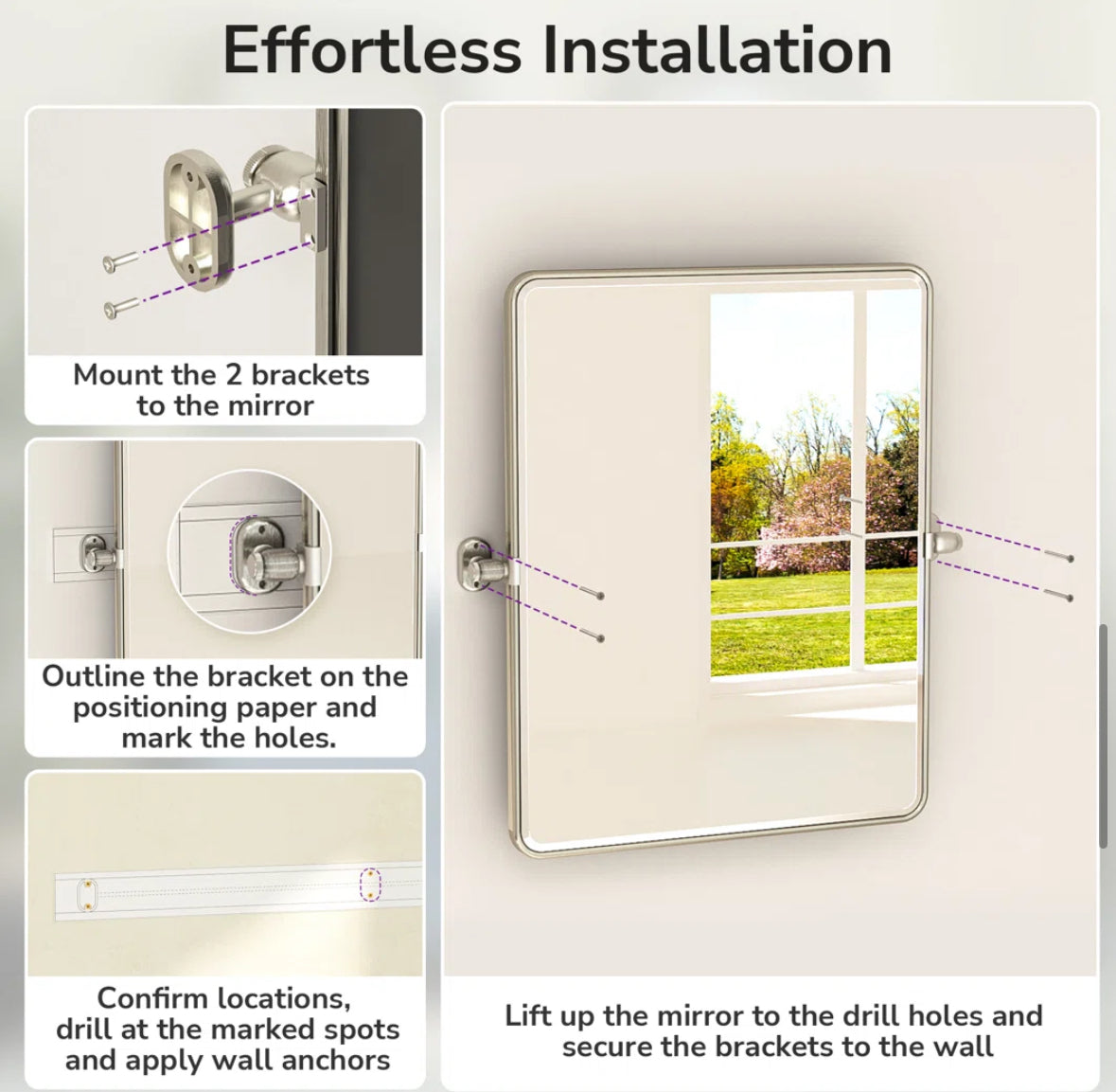 Mirror - Bathroom Tilt Mirror Aluminum Alloy Frame Pivot Mirror - WF1.3.26