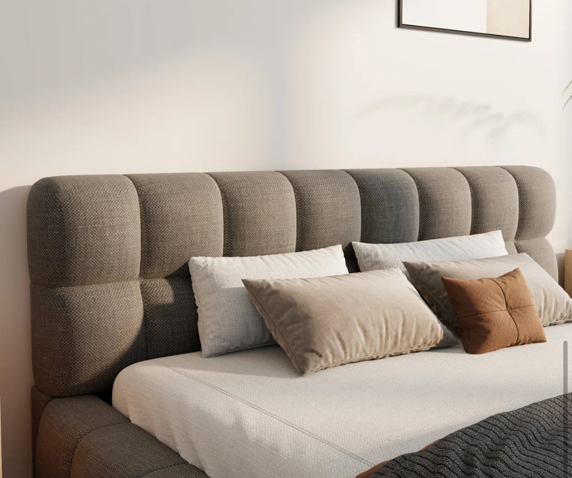 Bed - Queen Size Katence Elegant Linen Queen Platform Bed with Upholstered Headboard and Solid Frame Stability - WF1.3.26