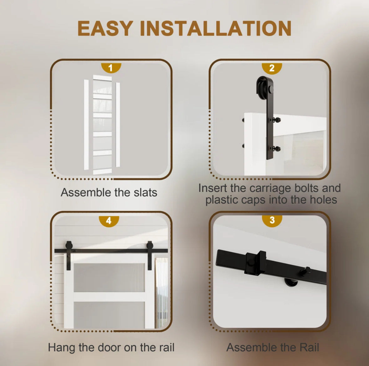 Door -  84" Tall x 36" Wide Barn Door 5 Lite Frosted Glass and Solid Manufactured Wood Panel Installation Hardware Kit Included (2 available) - Hebron 4