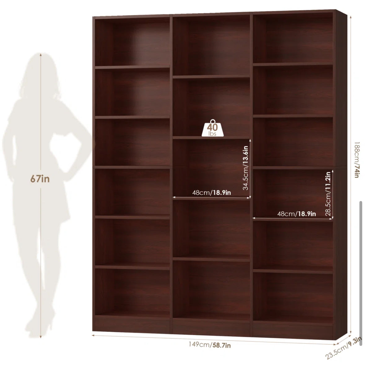 Bookcase - 74” H x 59” W 6 Tier Wakil Storage Bookcase - WF1.3.26