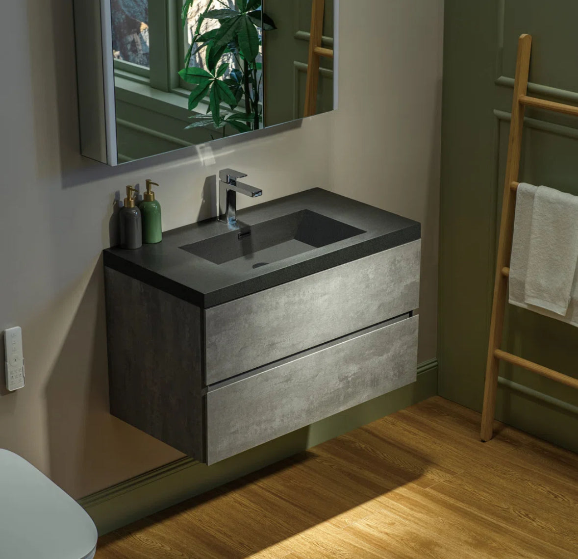 Bathroom Vanity - 36” W x 20” D Wall Mounted Floating Bathroom Vanity In Gray with Quartz Top - WF 11.7.25