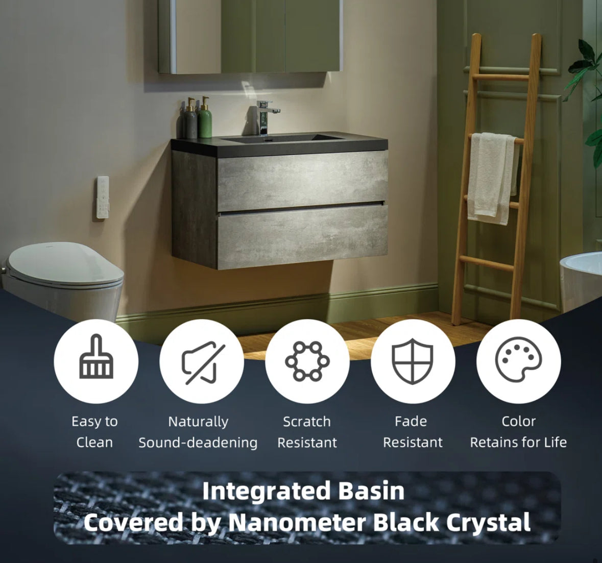 Bathroom Vanity - 36” W x 20” D Wall Mounted Floating Bathroom Vanity In Gray with Quartz Top - WF 11.7.25