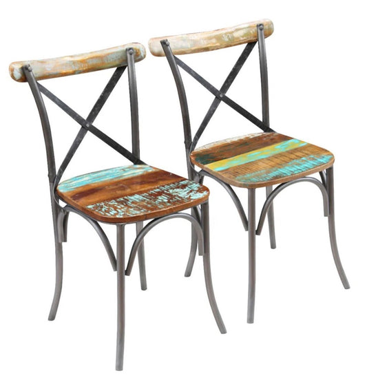 Dining Chair Set of 2 - vidaXL Dining Chair Multicolor Solid reclaimed wood and steel - WF1.3.26