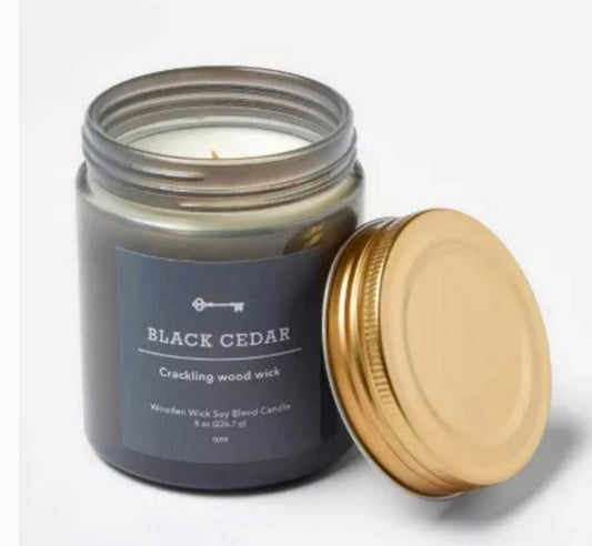 Candle - Black Cedar Woodwick 8oz Jar- TG10.31.25