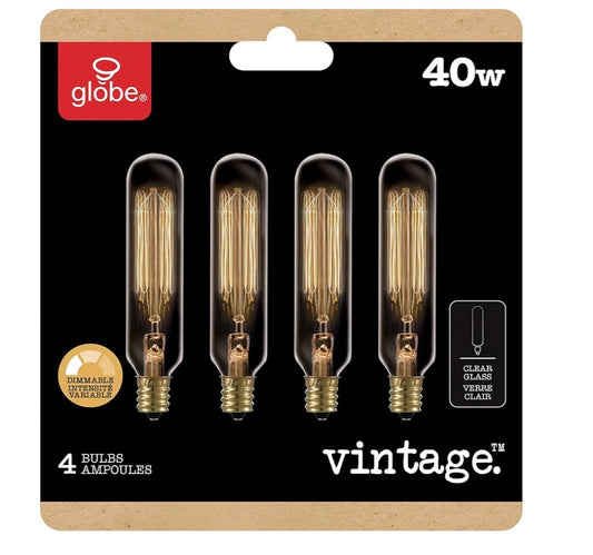 Light Bulbs - 40W Pack of 4 Vintage Ampoules Dimmable Light Bulbs with T6 Candelabra Base - WF12.4.25