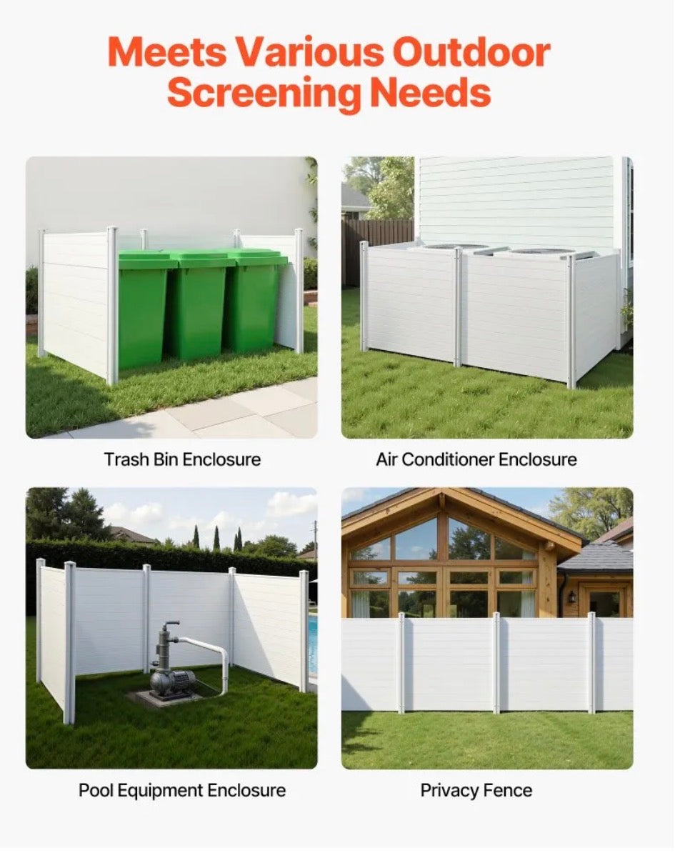 Fence - VEVOR 4-Panel Outdoor Vinyl Privacy Fence Kit