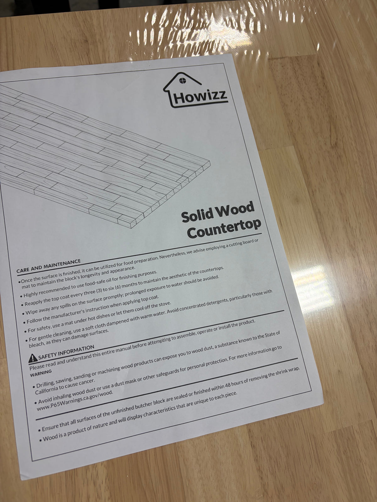 Butcher Block - 30” x 60” Howizz Solid Wood Butcher Block Countertop