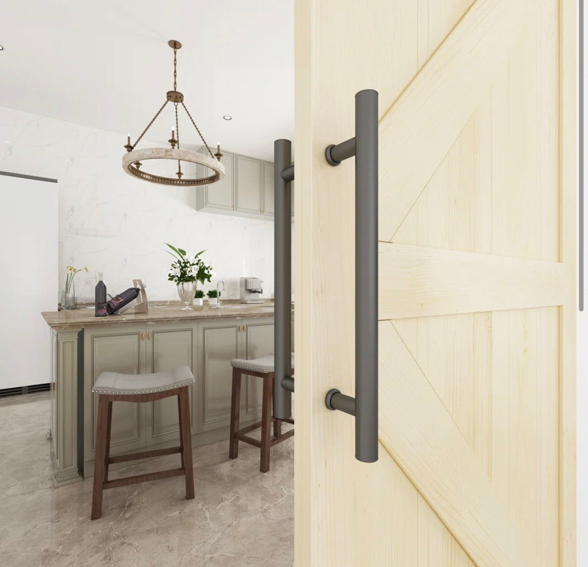 Door Hardware - Jubest 16 in Steel Barn Door Hardware Modern Double Sided Round Pull Handle - WF1.3.26