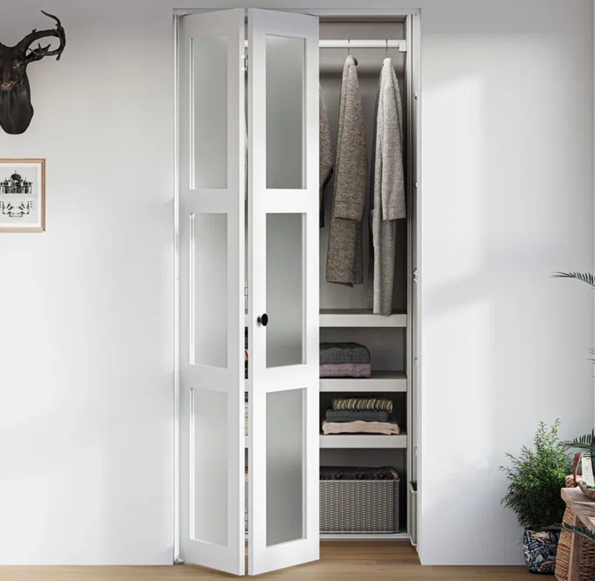 Door - 24” W x 80” H Bi-Fold Glass Panel Bifold Closet Door - BSW