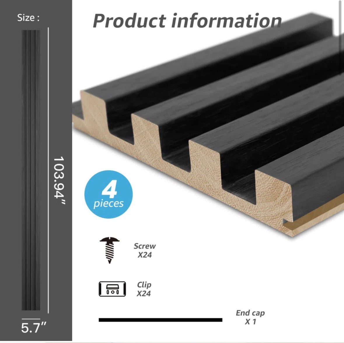Acoustic Wall Panels - 4 PCS 103.94'' x 5.7'' Slat Solid Wood Wall - 11.7.25