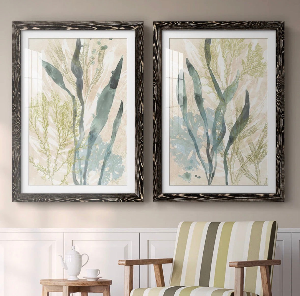 Framed Canvas - Vintage Ocean Jewels I 2 Piece Picture Frame Rectangle Print Set on Canvas