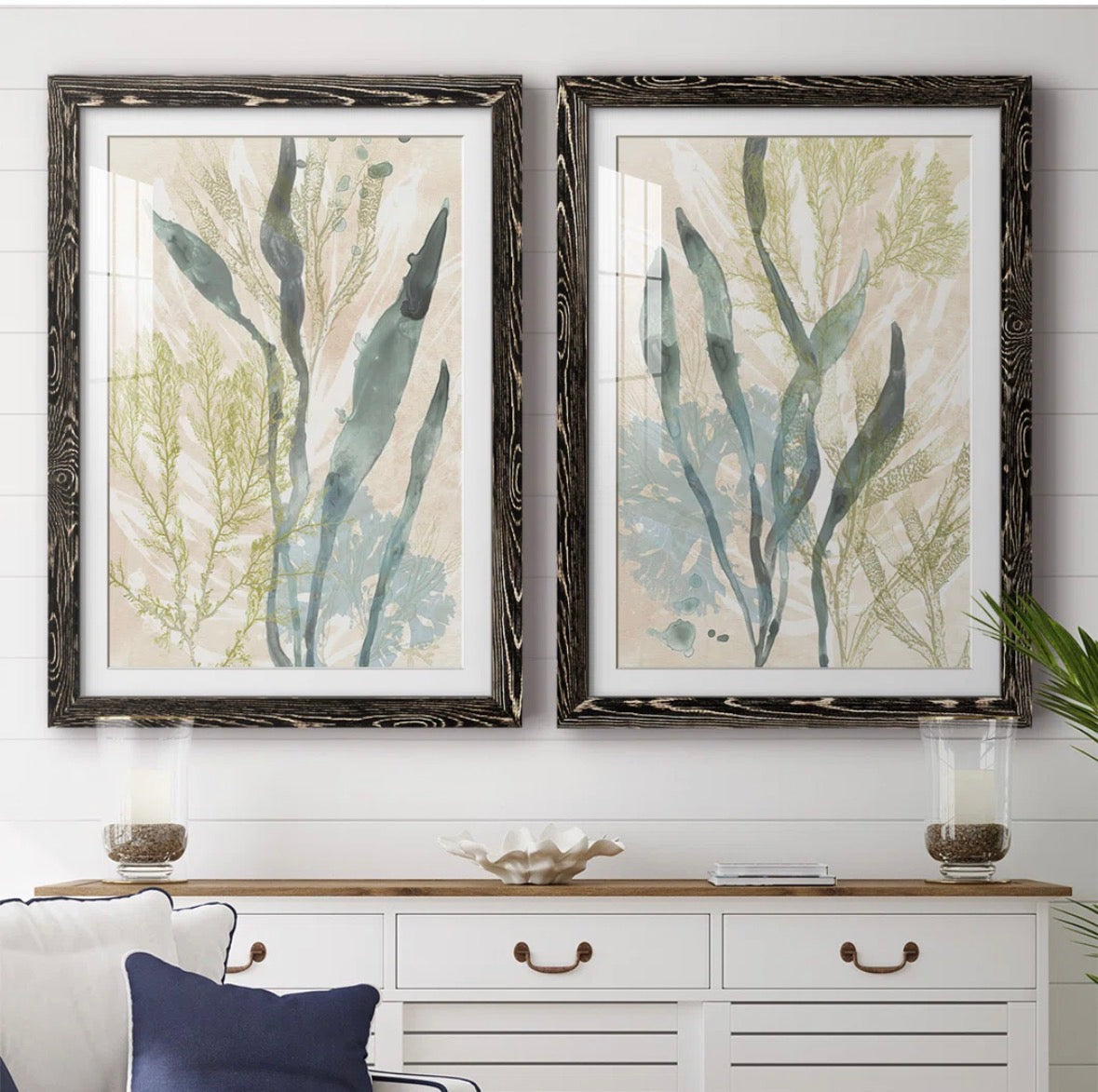 Framed Canvas - Vintage Ocean Jewels I 2 Piece Picture Frame Rectangle Print Set on Canvas