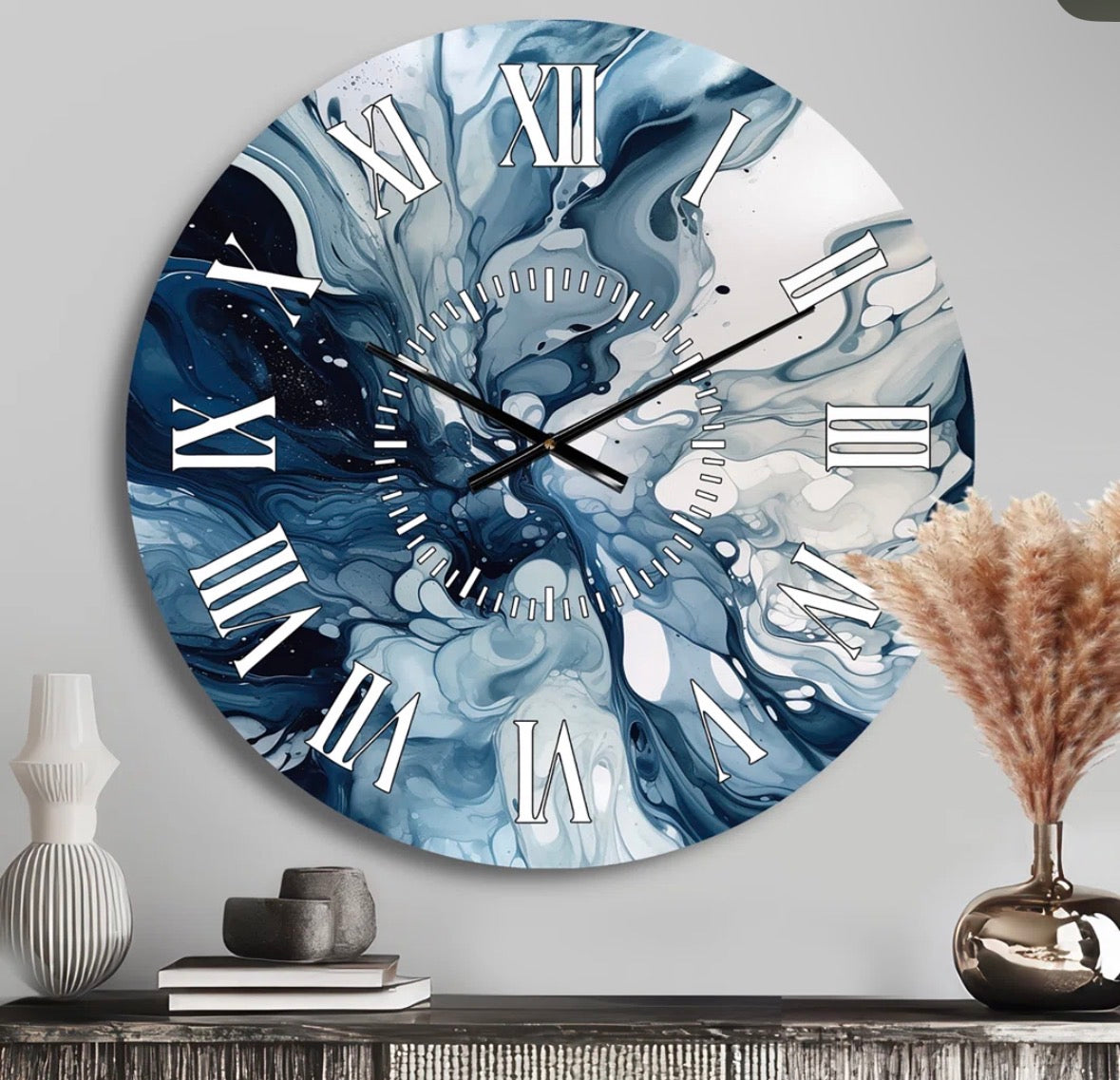 Wall Clock - Blue Grey Ethereal Elixir I - Abstract Face Wall Clock