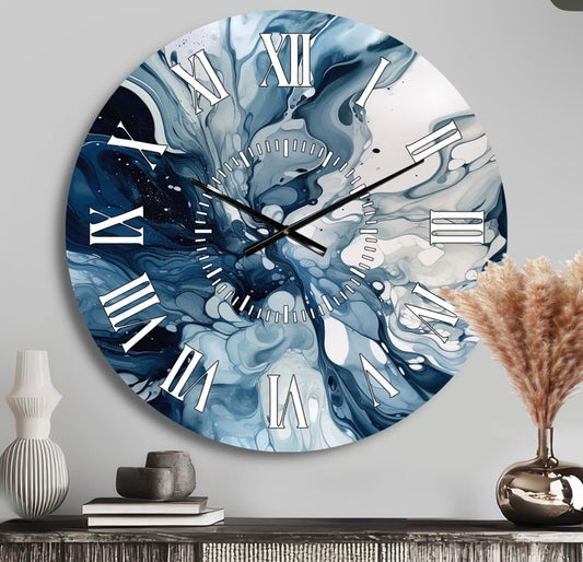 Wall Clock - Blue Grey Ethereal Elixir I - Abstract Face Wall Clock