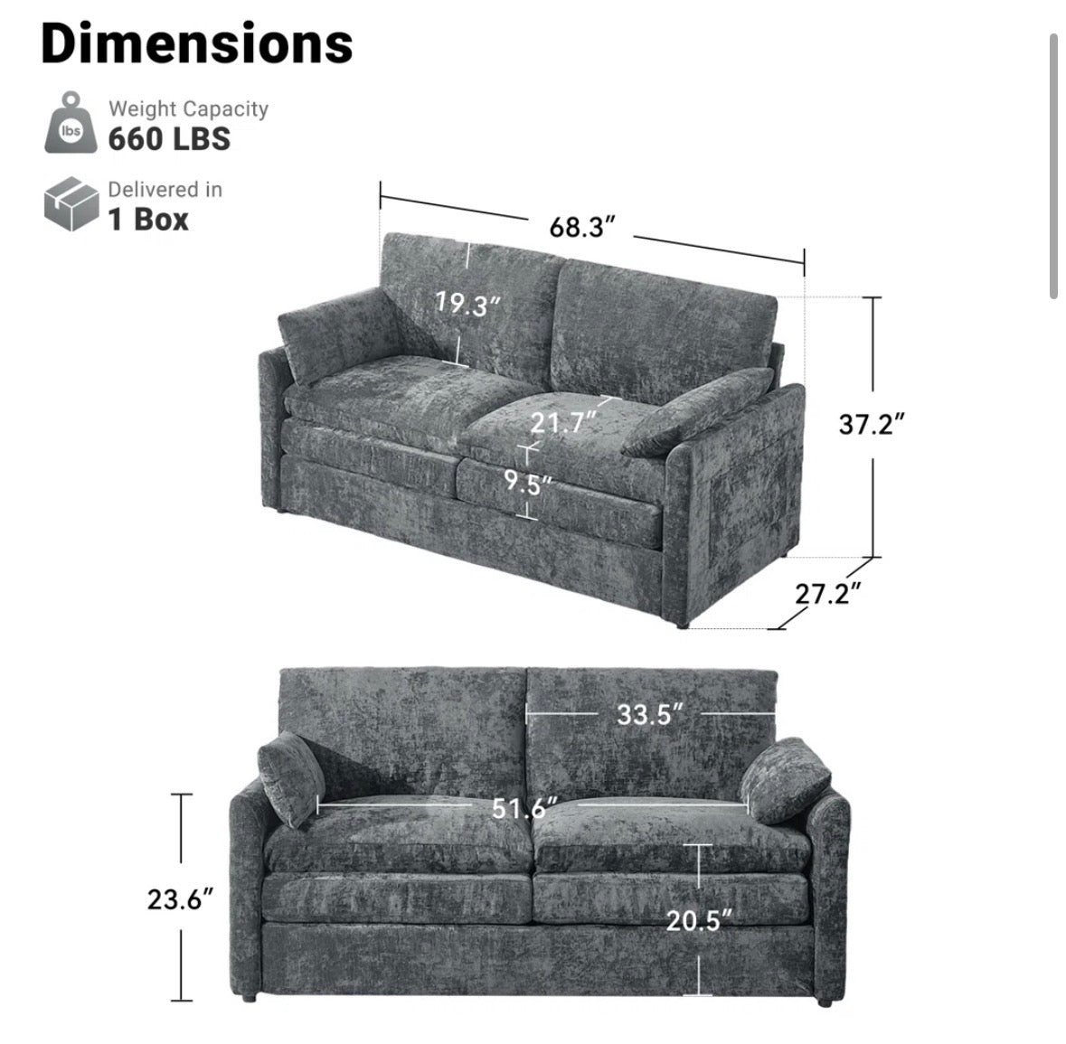 Sofa - Drago 68'' Modern Square Arm Loveseat Sofa