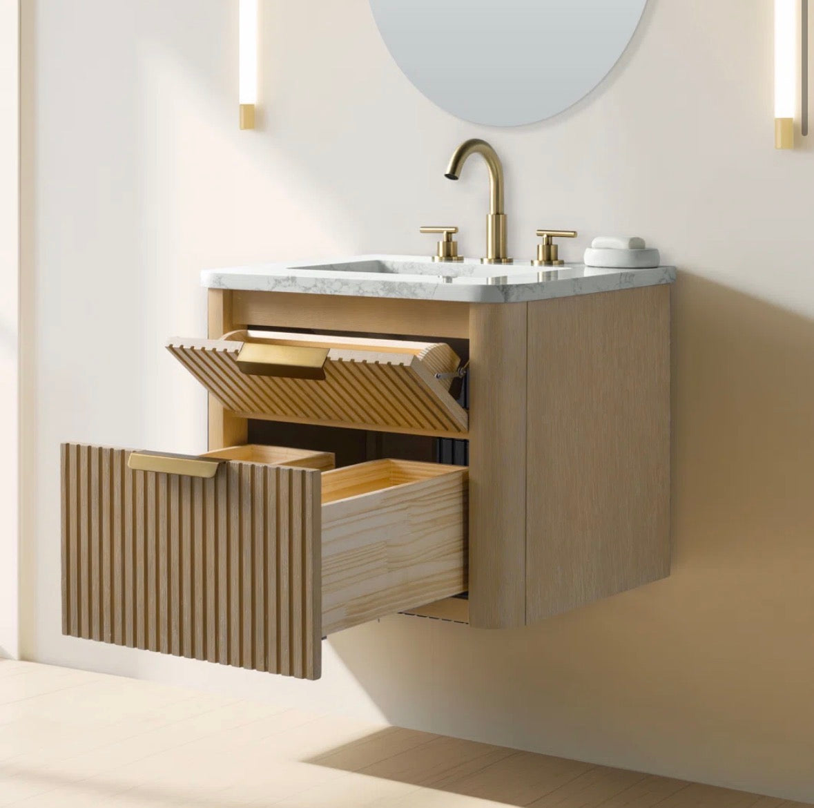 Bathroom Vanity - Liljan 24'' Classic Oak Wall-Mounted Single Bathroom Vanity WITHOUT TOP (SEE ALL PHOTOS)