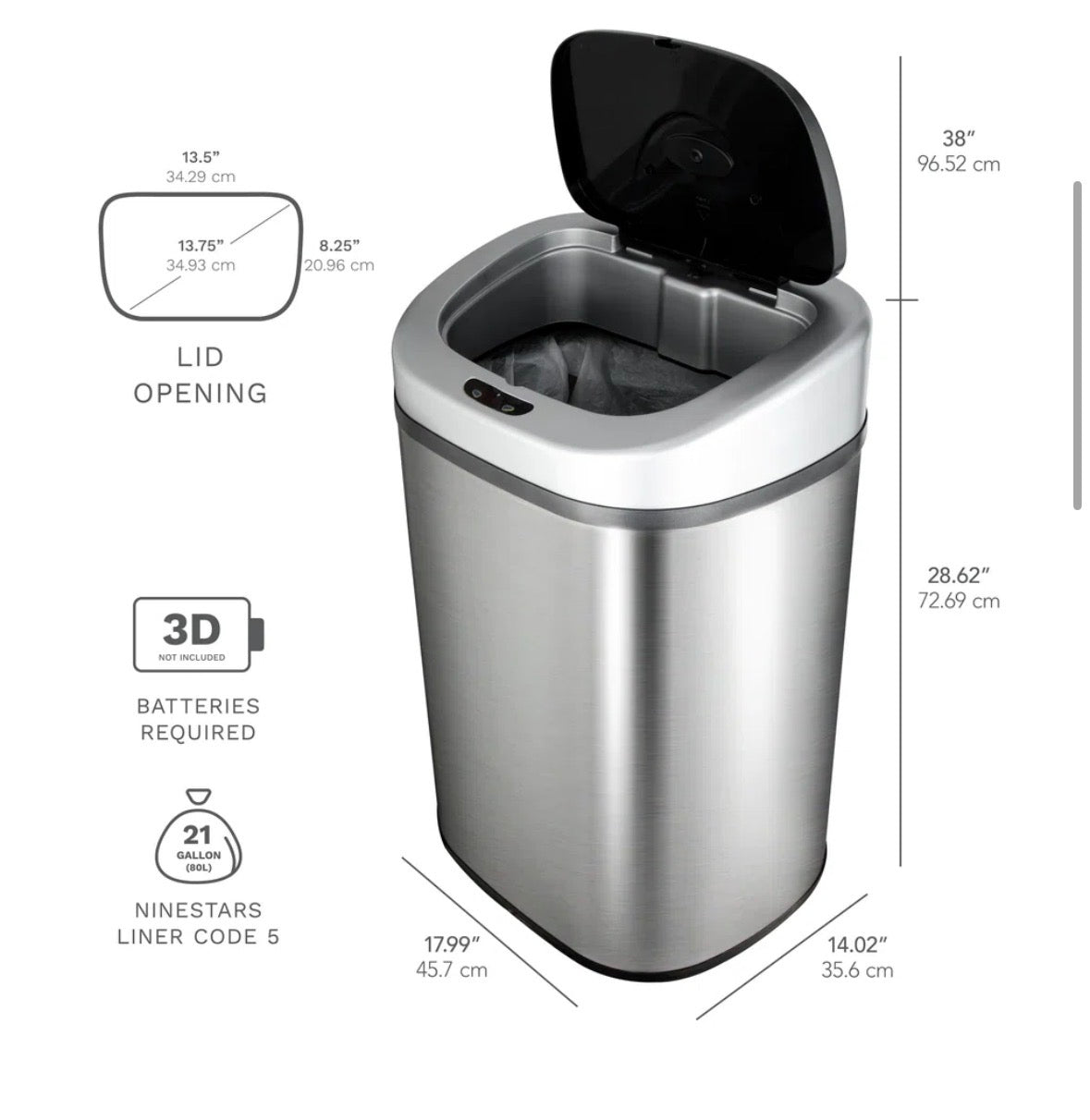 Trash Can - Nine Star 21 Gallon Stainless Steel Motion Sensor Trash Can (Dent on Side)