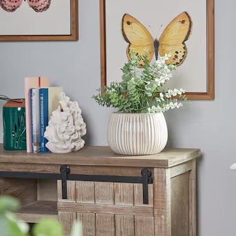 Ceramic Pot - Allen & Roth 8in Crinkle Pot Cream