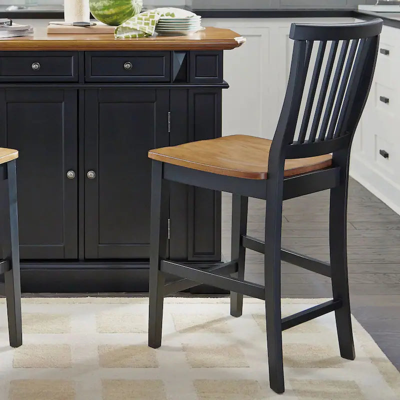 Barstool Set of 2 - 24" Black And Distressed Oak