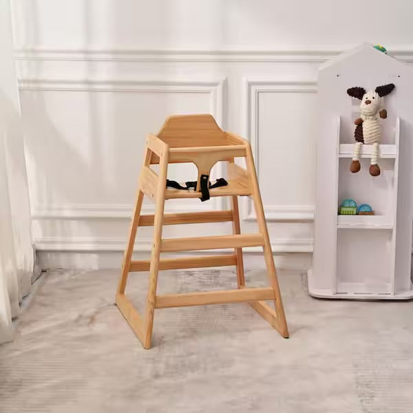 Highchair - Natural Pine Baby Highchair with Adjustable Straps, Perimeter Guardrails