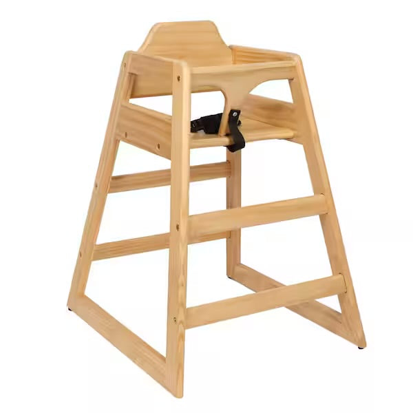Highchair - Natural Pine Baby Highchair with Adjustable Straps, Perimeter Guardrails