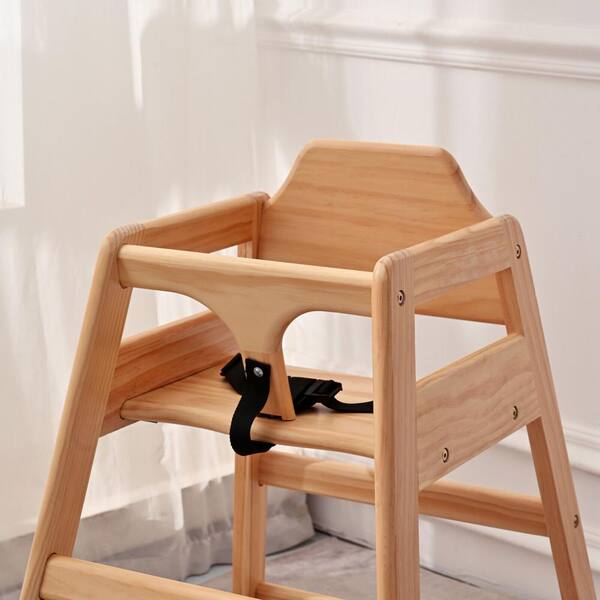 Highchair - Natural Pine Baby Highchair with Adjustable Straps, Perimeter Guardrails