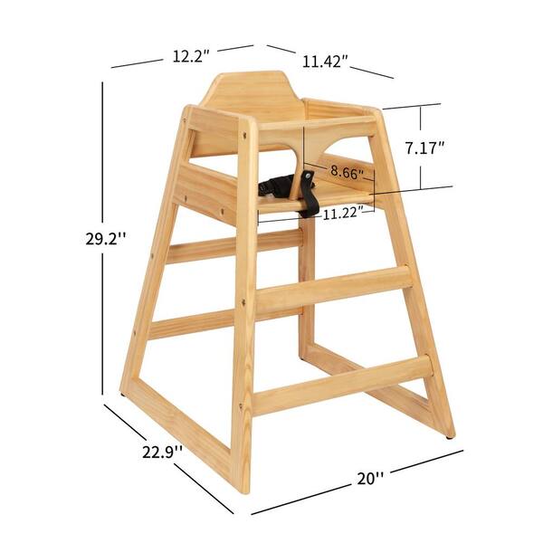 Highchair - Natural Pine Baby Highchair with Adjustable Straps, Perimeter Guardrails