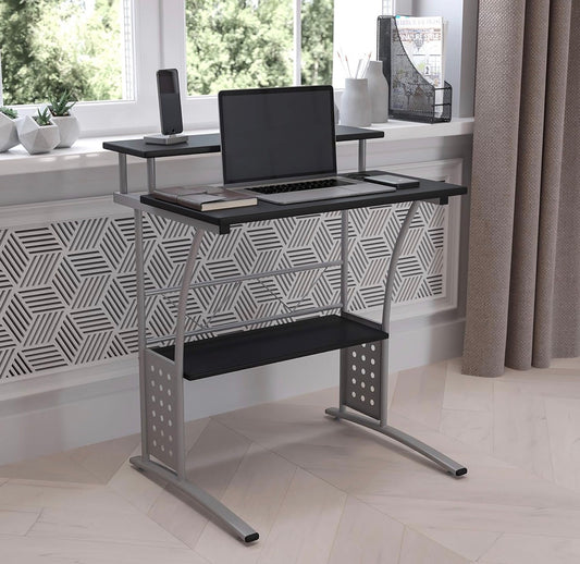Desk - Flash Furniture Clifton Modern Office Computer Desk with Top and Bottom Storage Shelves, Small Computer Desk for Home Office, 28"W, Black