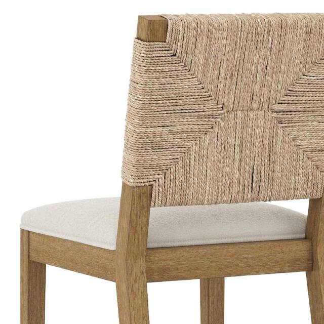 Barstool Single - Beacon 29 in. Bohemian Boucle Upholstered Wood Bar Height Bar Stool w/Woven Back, Cream