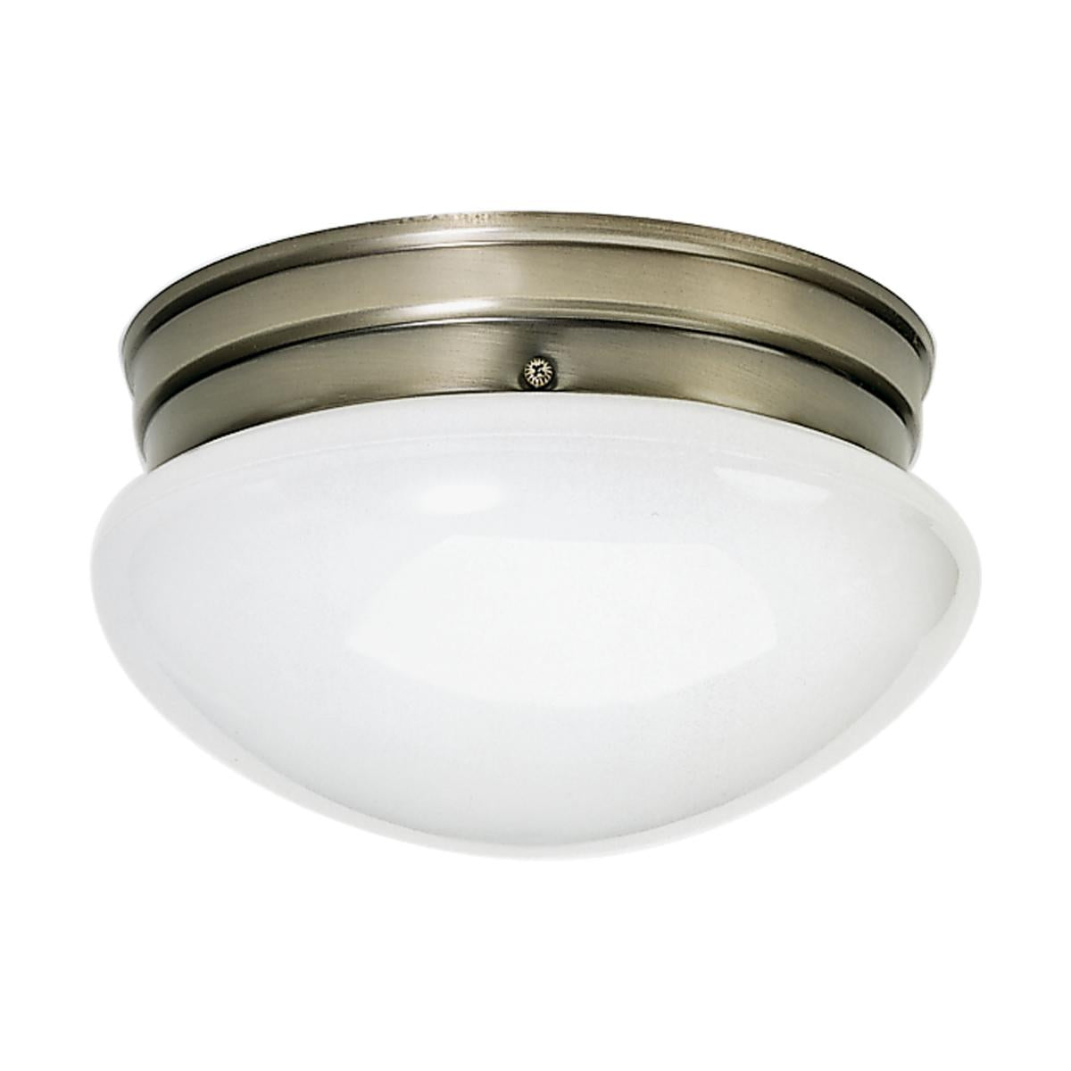 Flush Mount - SATCO NUVO 2 LIGHT White Dome - Antique Brass Finish - WF