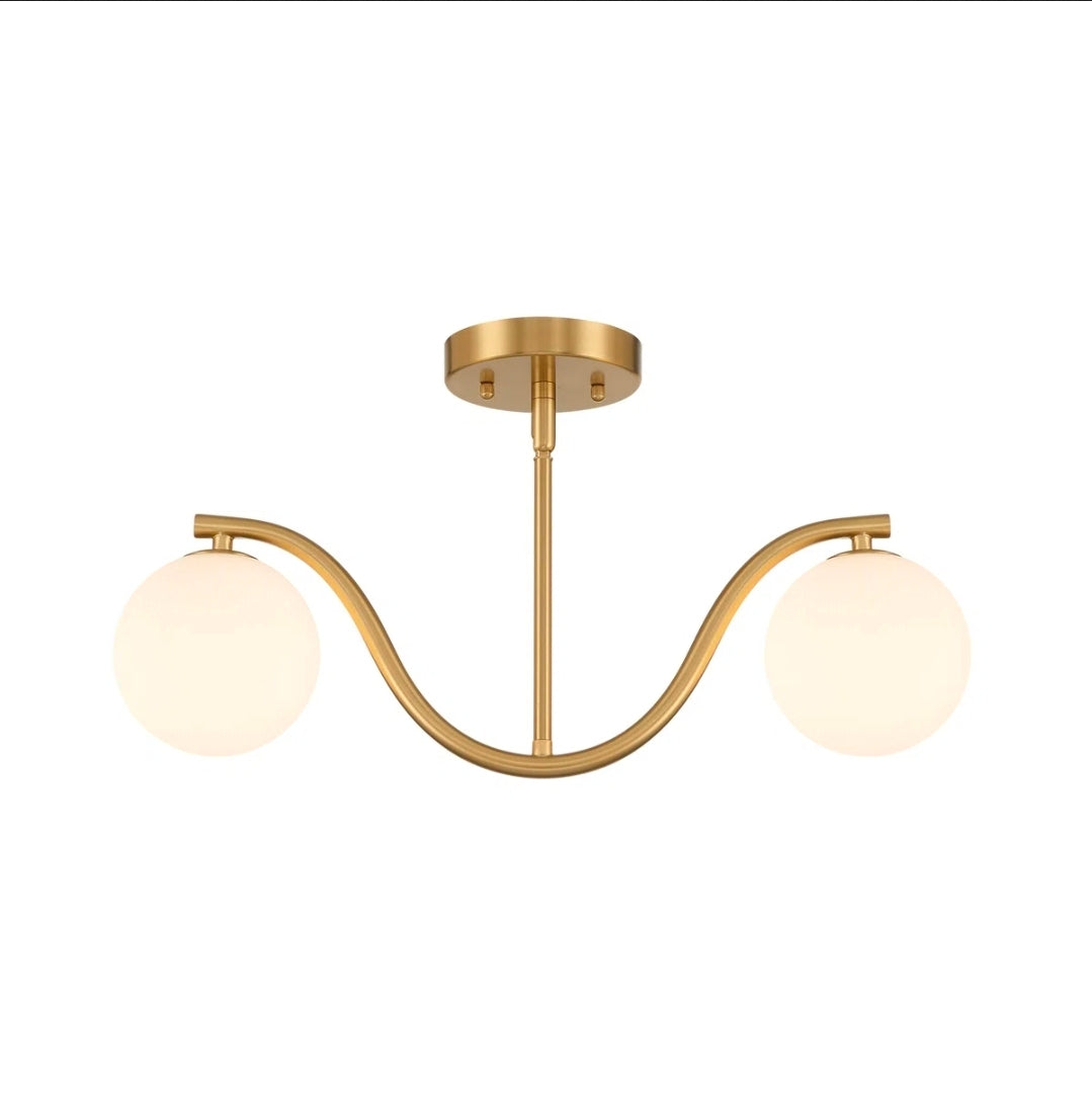 Chandelier - Double Wave Globe Chandelier with White Jade Glass - WF1.3.26