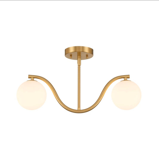 Chandelier - Double Wave Globe Chandelier with White Jade Glass - WF1.3.26